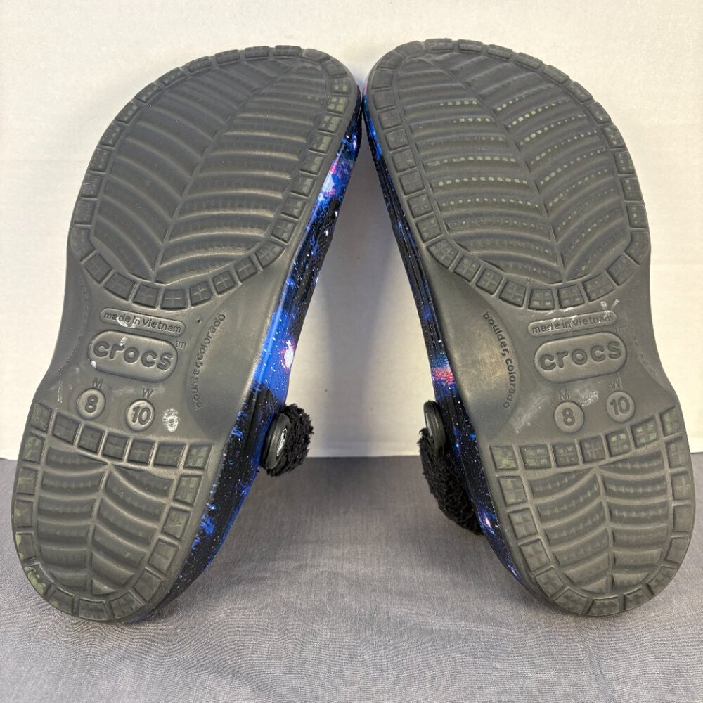 Crocs Sherpa Lined Clogs Cosmic Space Galaxy Print M:8 W:10 with Fuzzy Strap - Picture 8 of 9